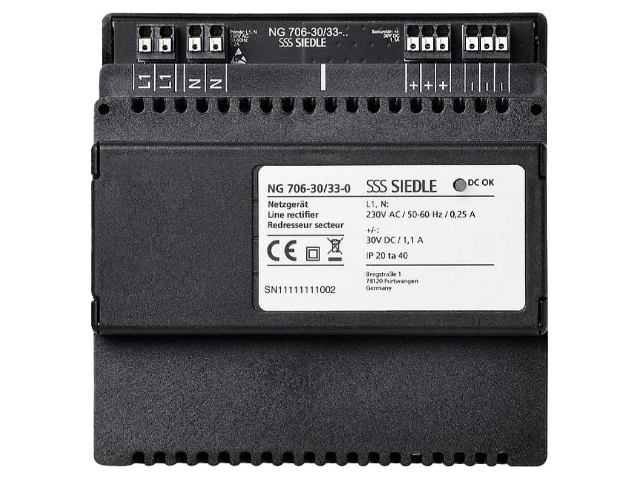 Furnizues Energjie Siedle NG 706-30/33-0, 230V AC, 30V DC, 1.1A, IP20 - Zezë