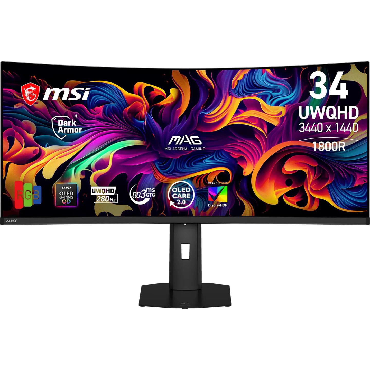 Monitor Gaming MSI MAG 341CQP QD-OLED X28 / 34″ / UWQHD QD-OLED Curved / 280 Hz / 0.03 ms / DisplayPort + HDMI + USB-Hub - Zezë