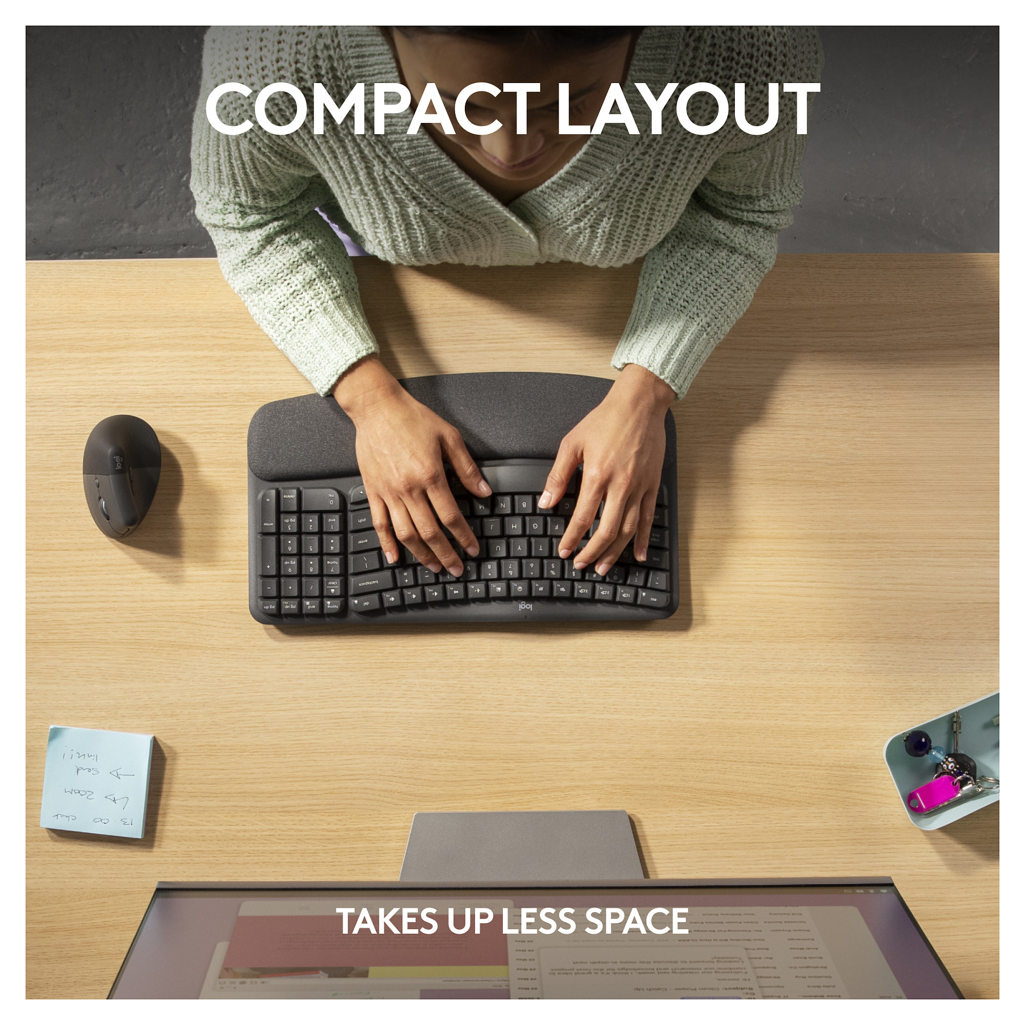 Tastierë Pa kabllo Logitech ERGO Wave Keys / Full-Size / Ergonomike / Membrane / Bluetooth + 2.4 GHz / QWERTY US - Zezë - 10