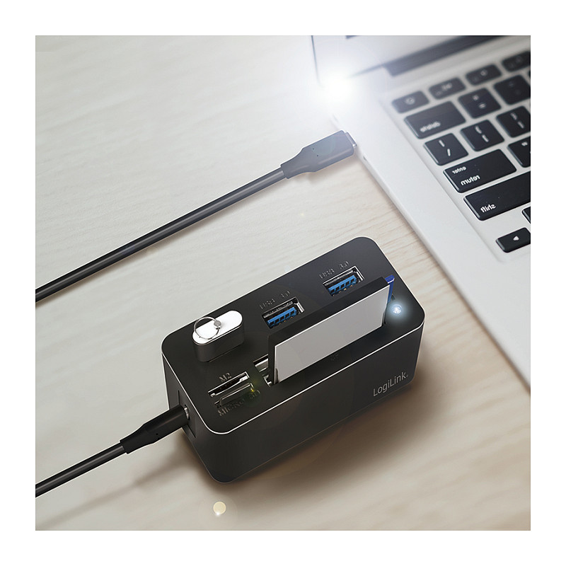 Mini Docking Station LogiLink CR0046 / USB-C / 3x USB-A 3.0 / USB-C PD / SD & MicroSD / M2/MS Micro / MS / CF / 5Gbps / 8-Port – Zezë - 3