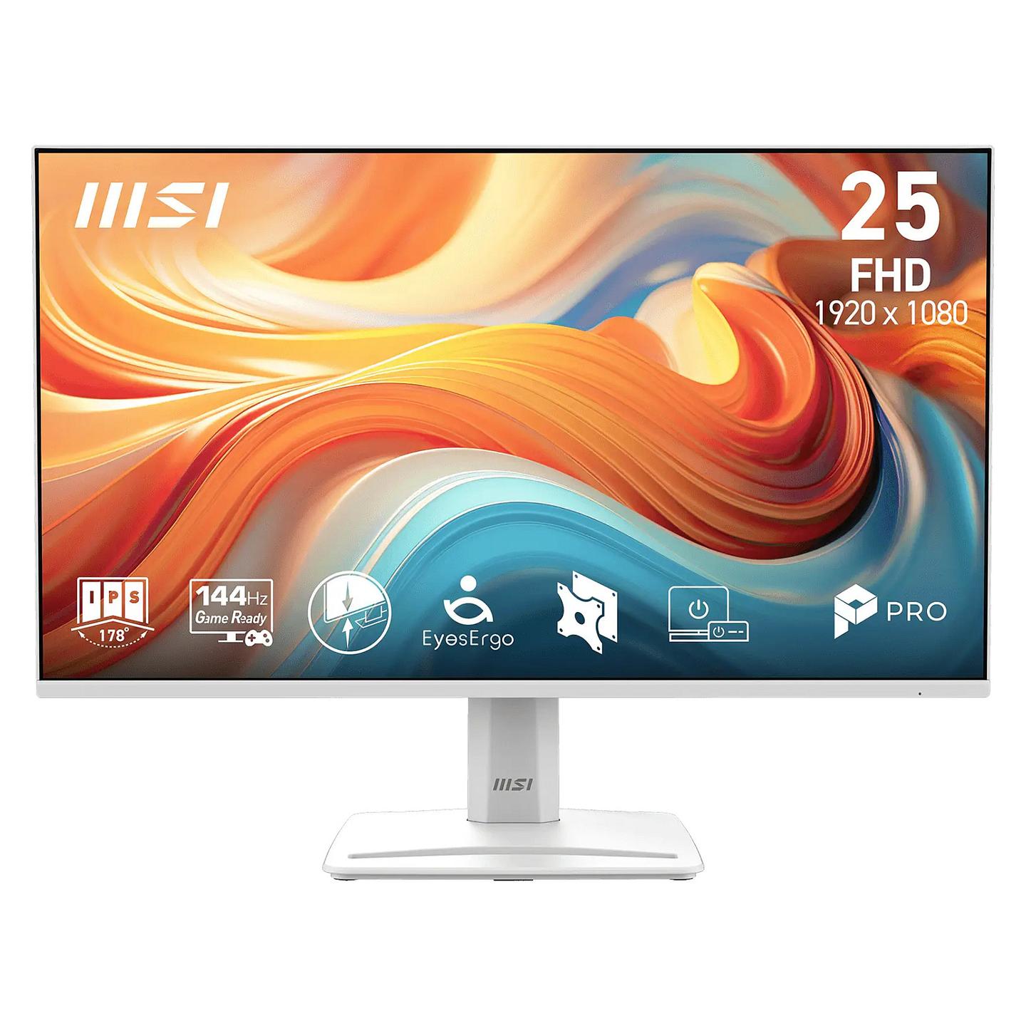 Monitor Gaming MSI PRO MP251W E14A, 24,5", Full HD IPS, 144Hz, 1ms, HDMI+DP+VGA - Bardhë