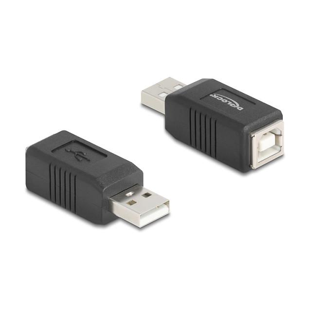 Adapter USB DeLOCK 67202 / USB-A mashkull në USB-B femër / USB 2.0 / 480 Mbps - Zezë