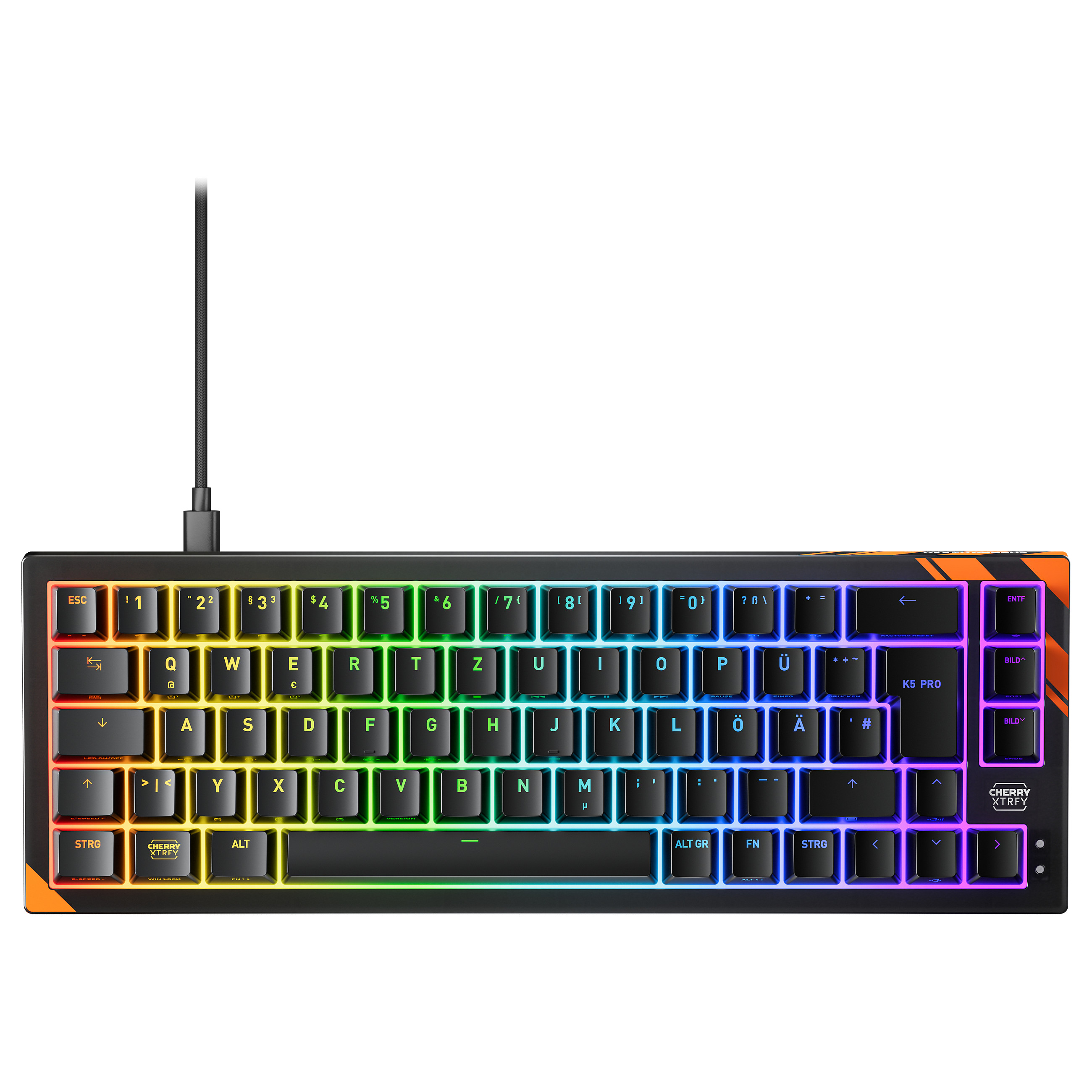 Tastierë Gaming CHERRY K5 PRO TMR COMPACT / Wired / QWERTZ / Mekanike / RGB LED - Zezë/Portokalli
