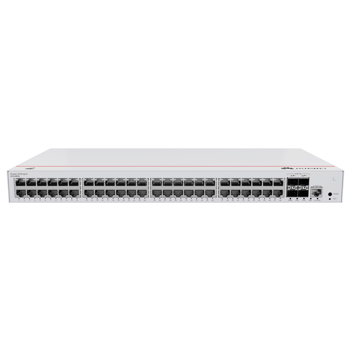 Switch Huawei eKitEngine S310-48P4X, 48 porta Gigabit PoE+, 4 porta SFP+ 10G, PoE 380W, 176Gbps, Managed Layer 2+, Rack 1U -  Bardhë