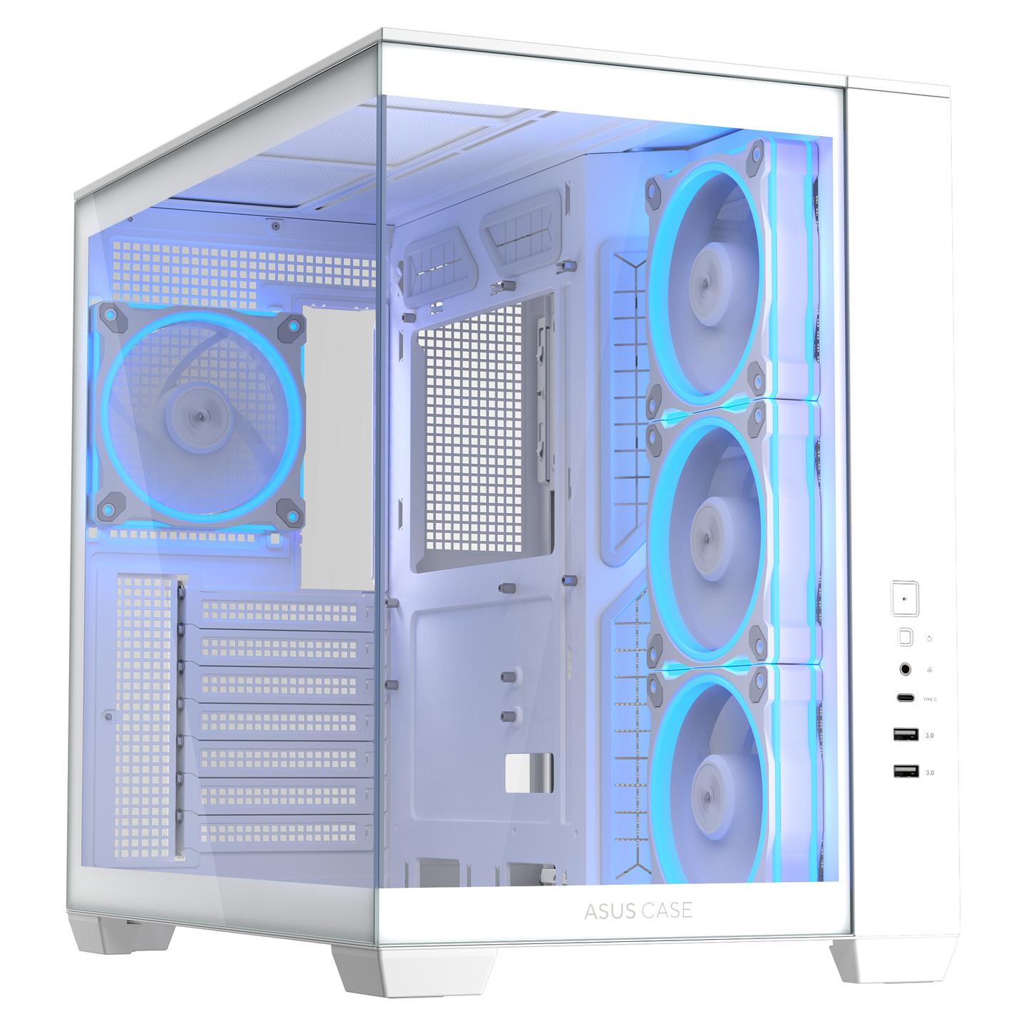 Kasë ASUS A32 Plus TG ARGB, Mid-Tower, ATX, Xham i Temperuar, 4x120mm ARGB, USB Type-C 10Gbps - Bardhë