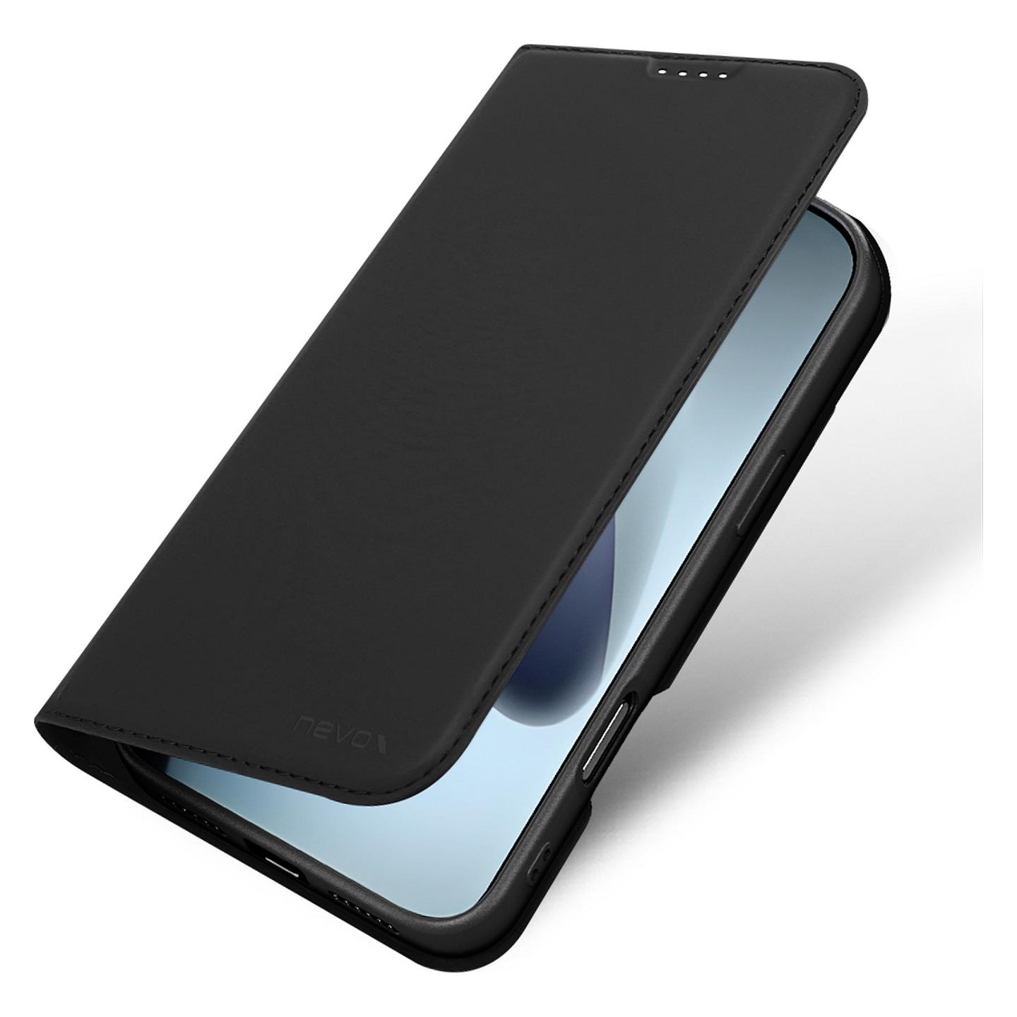 Case për Telefon nevox Vario Series / PU + TPU / Mbyllje Magnetike / Stand / iPhone 17 Pro 6.3" - Zezë