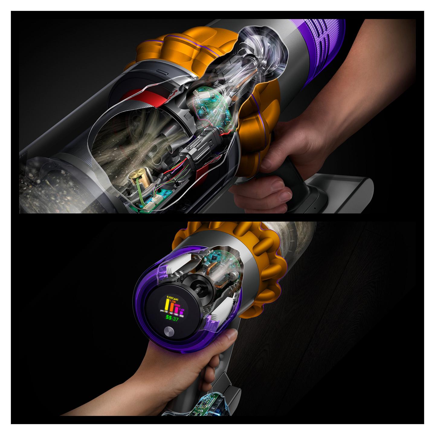 Fshesë Elektrike Dyson V15 Detect Absolute (2026), 240AW, 0.77L, 60min, HEPA, LCD, Laser, Digital Motorbar - Verdhë, Vjollcë, Gri - 4