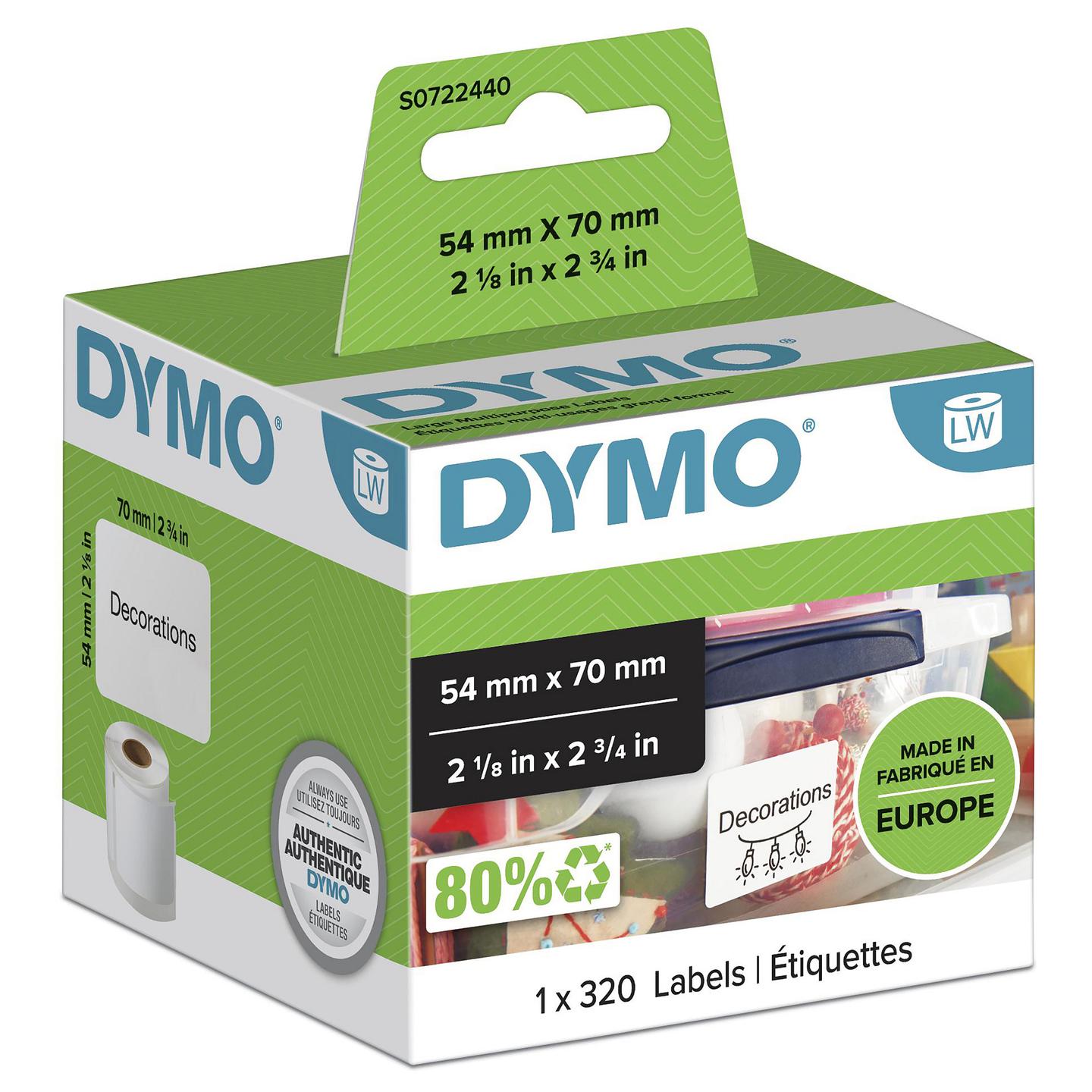 Etiketa DYMO LW S0722440, 54 × 70 mm, 320 copë - Bardhë