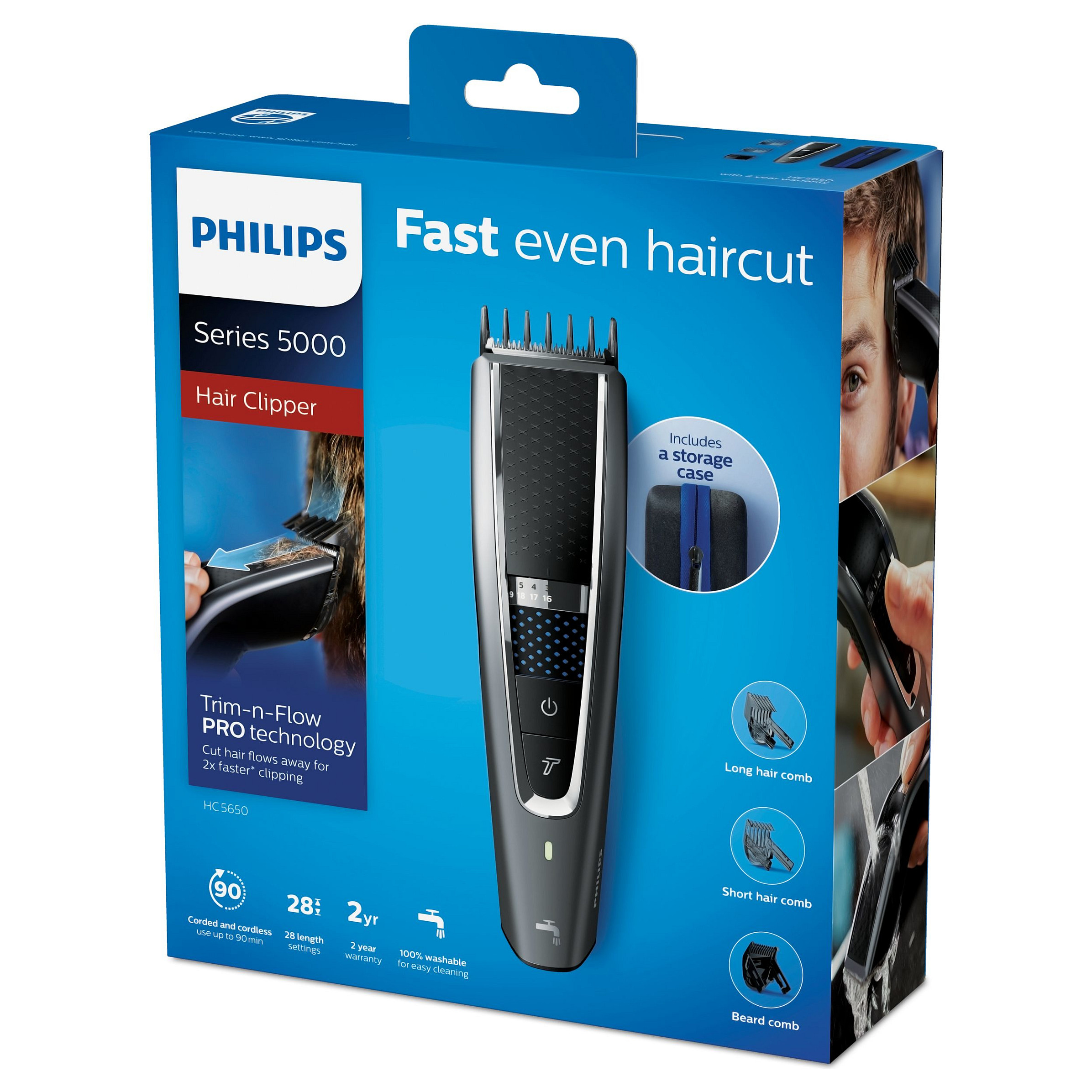 Makinë e rrojës Philips Series 5000 HC5650/15 / DualCut / Trim-n-Flow PRO / 28 Nivele / 0.5-28 mm / 90 Min - Zezë/Hiri - 3