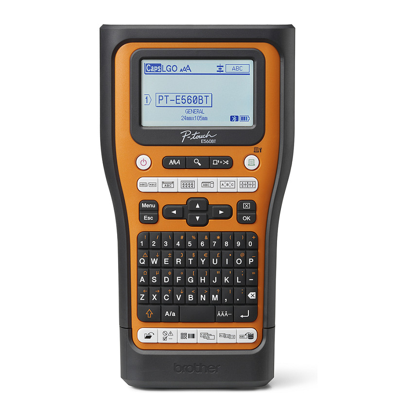Printer Label Mobile Brother PT-E560BTVP / Për Etiketa / Termal / 180 DPI / 24mm / 30 mm/sec / USB + Bluetooth - Portokalli