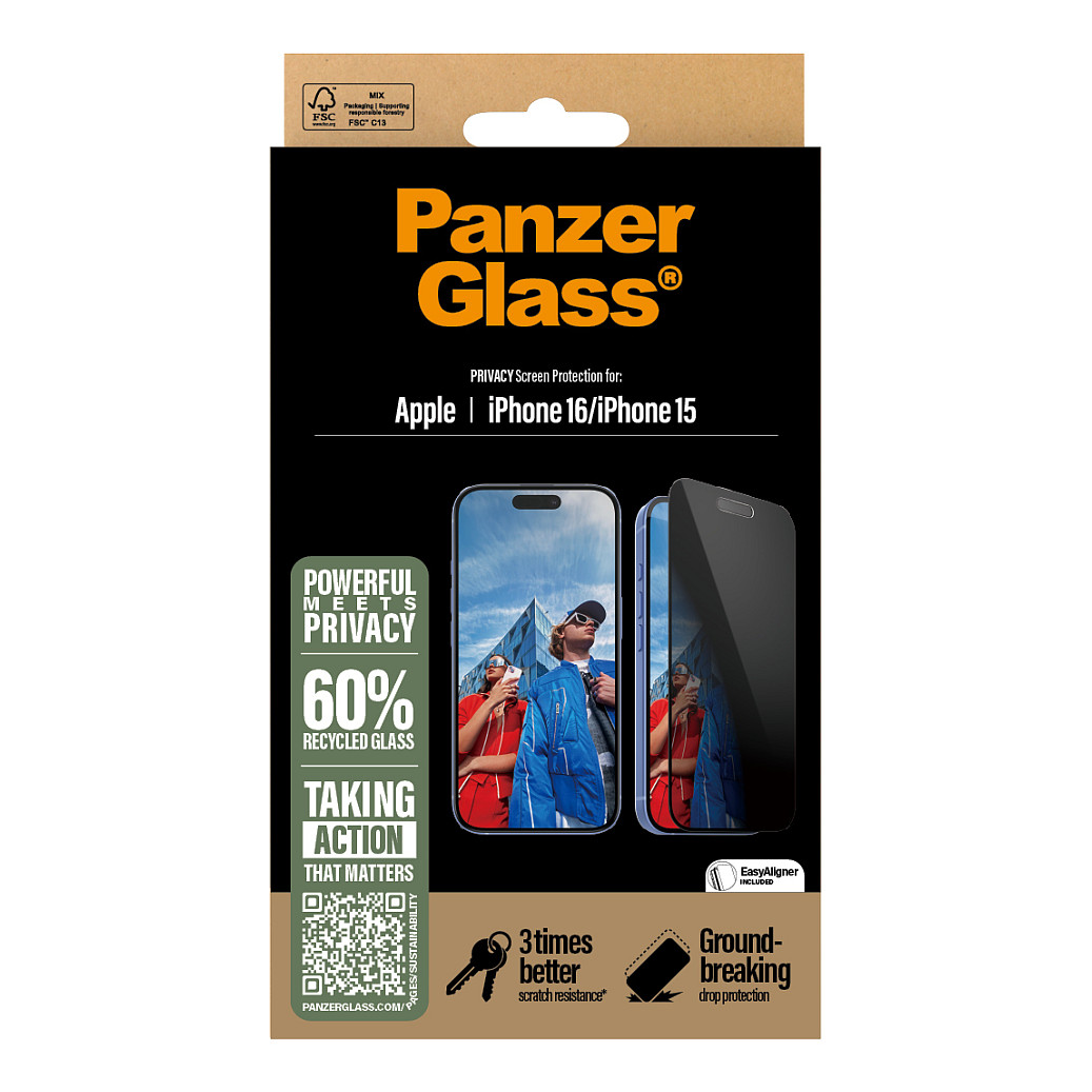 Aksesorë për telefon PanzerGlass / Privacy Screen Protector / iPhone 16 - 15 / UWF - 3