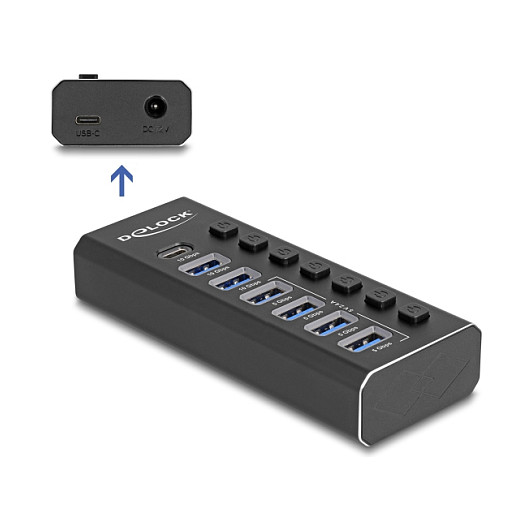 Adapter USB DELOCK 7-Port Hub / 4 Ports 10 Gbps + 4 Fast-Charge Ports 5 Gbps with Switch and Lighting - 4