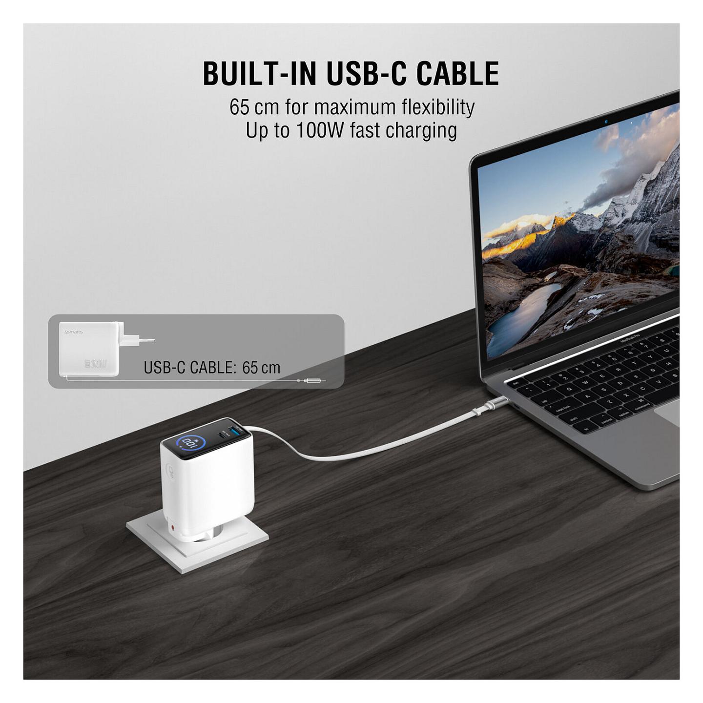 Adapter 4smarts GaN Flex Screen AI / 100W / 2x USB-C + USB-A / PD / PPS / Ekran Inteligjent - Bardhë - 15
