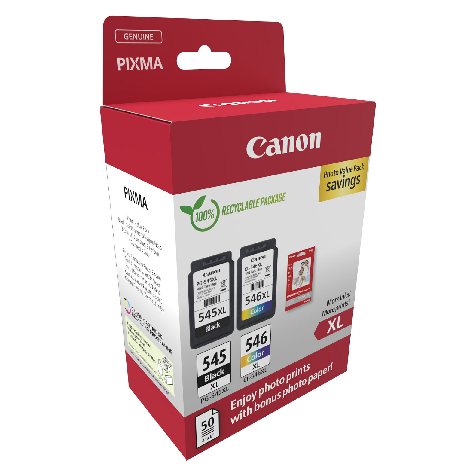 Toner Canon Tinte PG-545XL/CL-546XL 8286B011 2er Multipack inkl. Fotopapier - 2