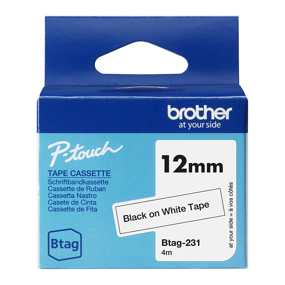 Shirit për Etiketues Brother BTAG-231, 12 mm × 4 m, shkrim i zi në shirit të bardhë