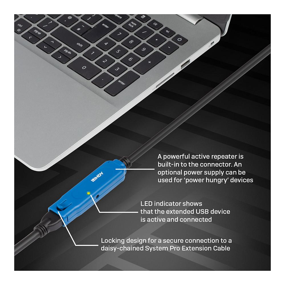 Kabllo USB LINDY 43157, USB 3.0, USB-A Mashkull në USB-A Femër, 5Gbps, 10m, Zgjatuese Aktive - Zezë - 5
