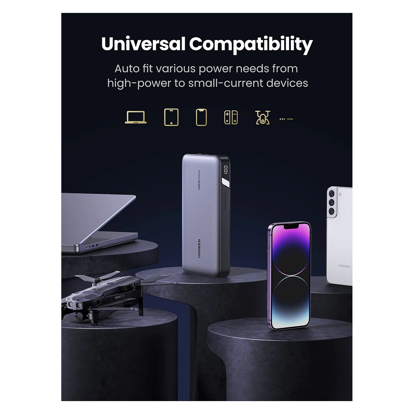 Powerbank Ugreen 25000mAh / 145W / Two‑Way Fast Charging - Gri - 6