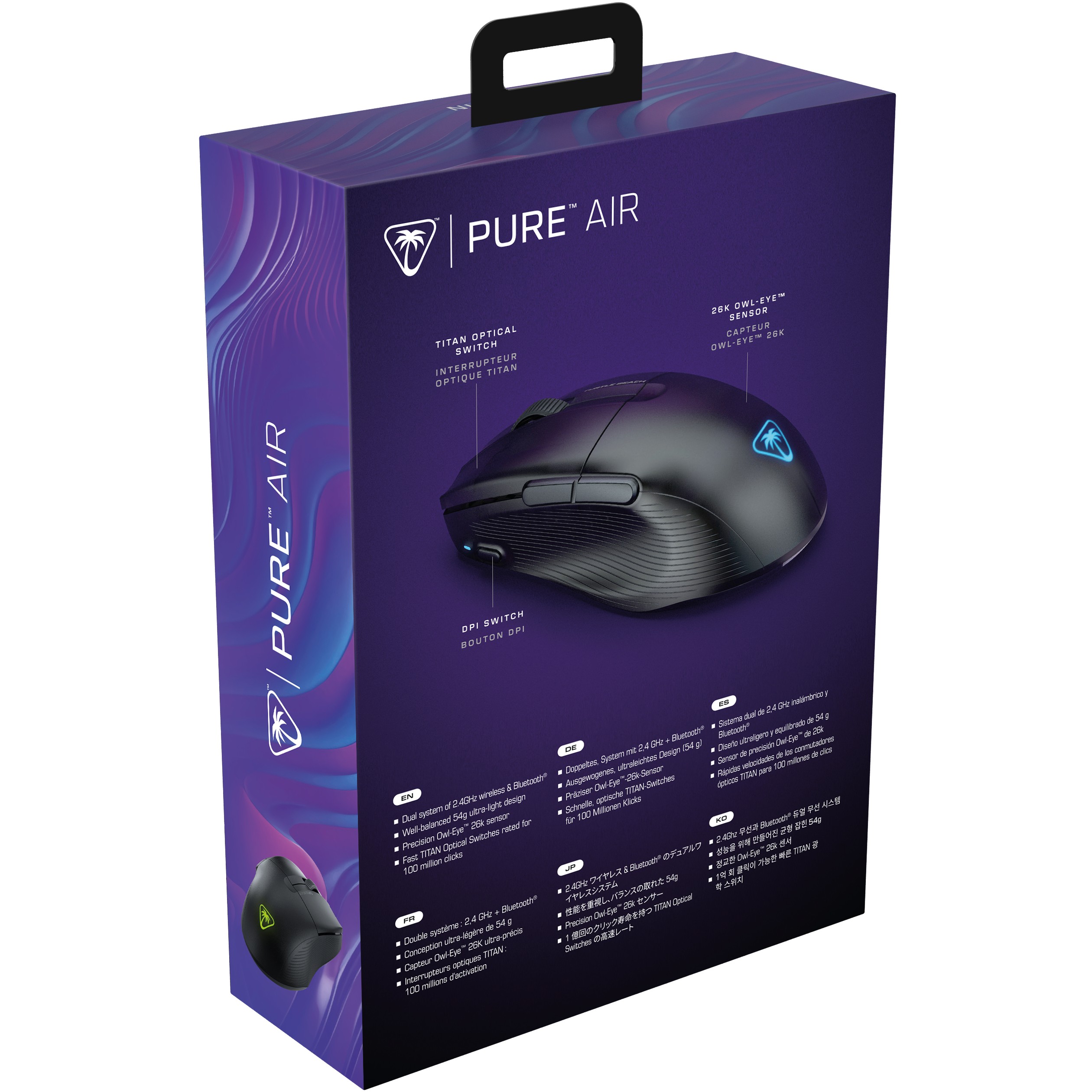 Maus Gaming Turtle Beach Pure Air / Wireless / Owl-Eye / 26.000 DPI / 1000Hz / 2.4 GHz + Bluetooth / RGB - Zezë - 7