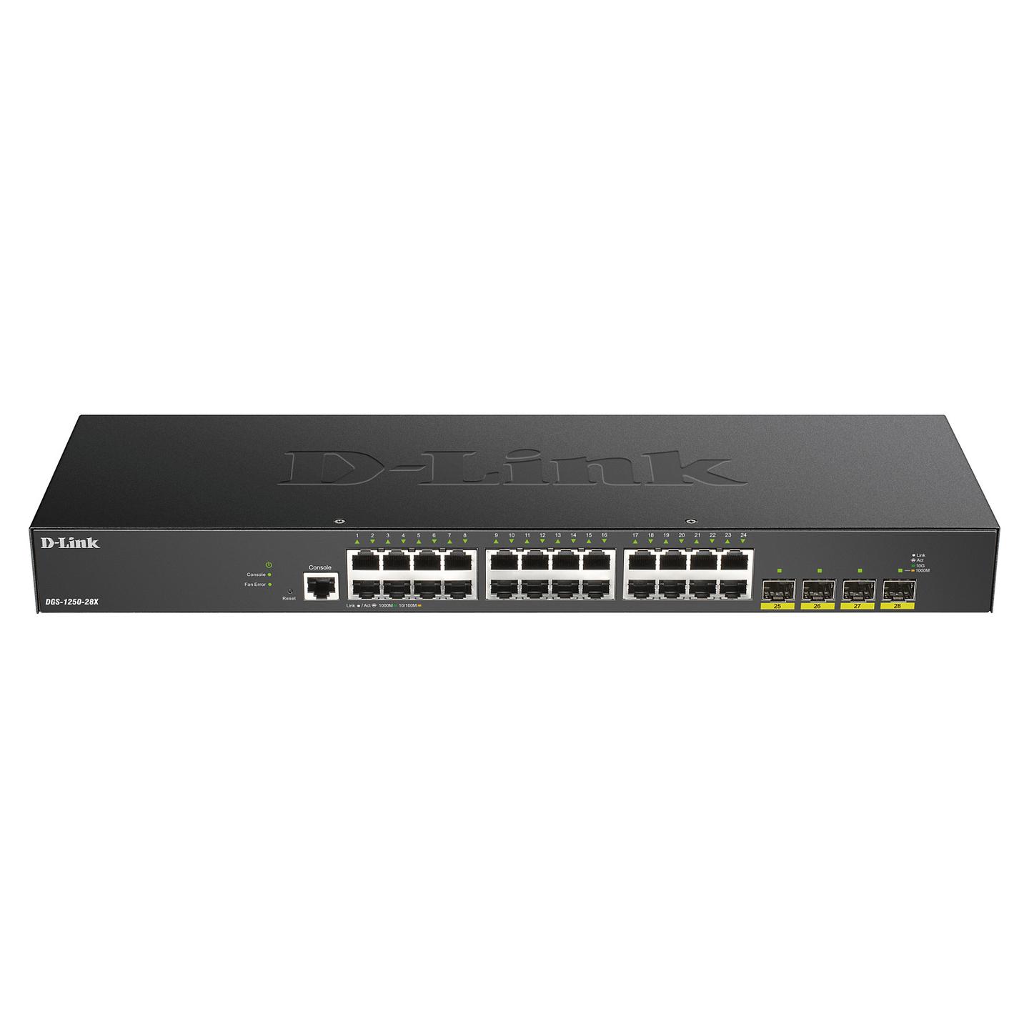 Switch D-Link DGS-1250-28X, 24× Gigabit Ethernet RJ45, 4× SFP+ 10G, Smart Managed Layer 3 Lite, 128Gbps - Zezë