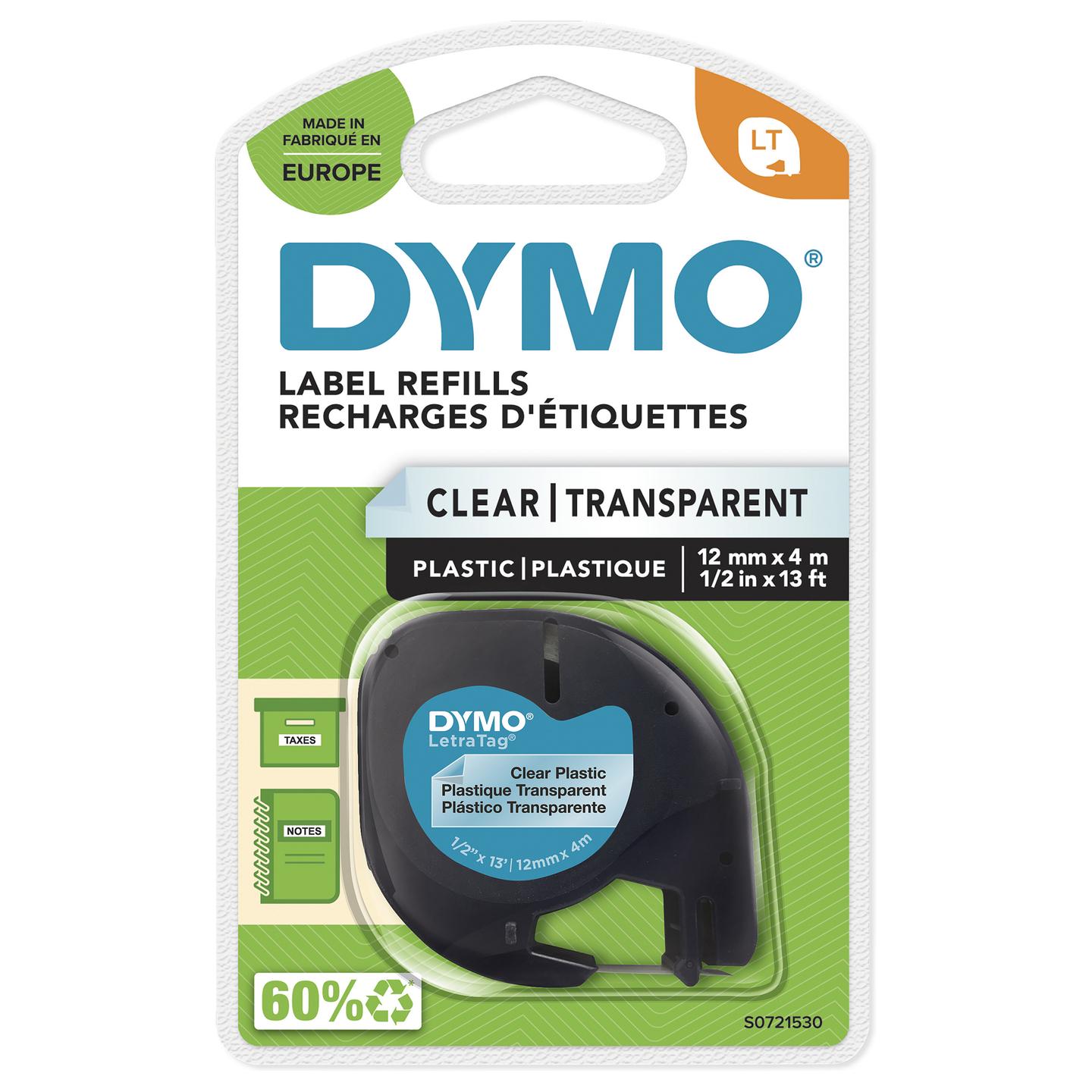 Etiketa për Printer DYMO LetraTag / 12 mm × 4 m / Plastikë (12267 / S0721530) - Transparente / Zi