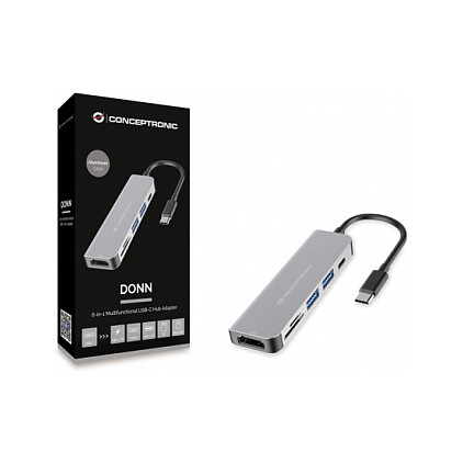 Hub Udhëtimi CONCEPTRONIC 4-në-1 USB-C në HDMI/2xUSB 3.0 60W PD - Hiri - 2