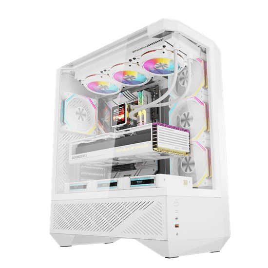 Kasë Darkflash DY460 / ATX Mid-Tower / 4x120mm ARGB / USB Type-C / Xham i Temperuar – Bardhë