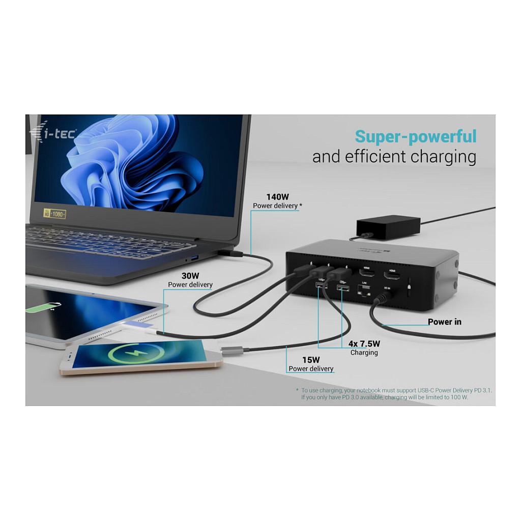 Docking Station i-tec TB5QUATTRODOCKPD, Thunderbolt 5, Power Delivery 140W, 5x USB, 2.5GbE LAN, SD/TF, Audio 3.5mm, deri në 4 monitorë - Zezë - 13