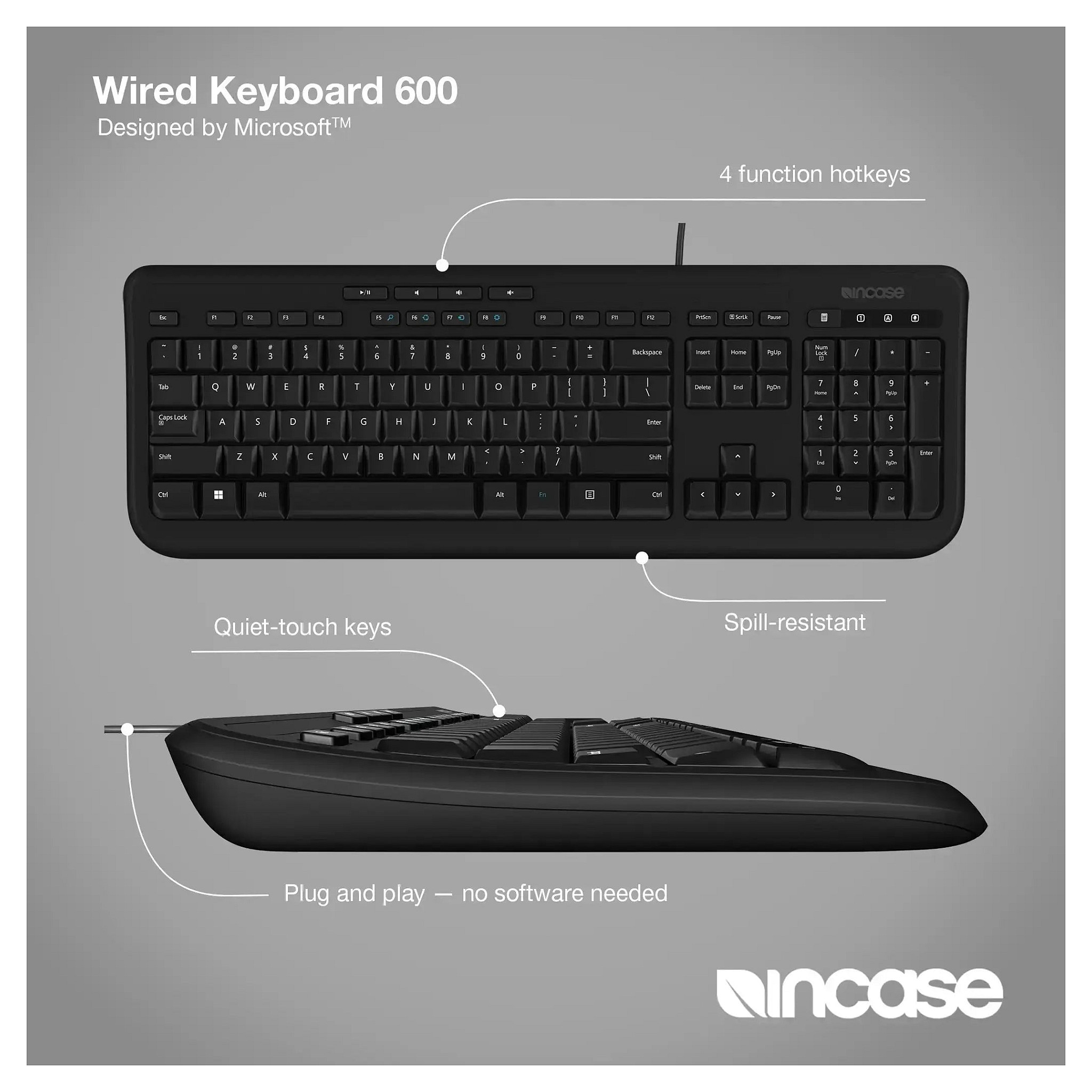 Tastierë me kabllo Incase Designed by Microsoft 600 / QWERTY - Zezë - 3