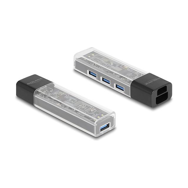 Hub DeLOCK 64335 , 4x USB-A , USB 5Gbps , USB-A dhe USB-C , Kabllo 15cm , LED - Transparent - 2