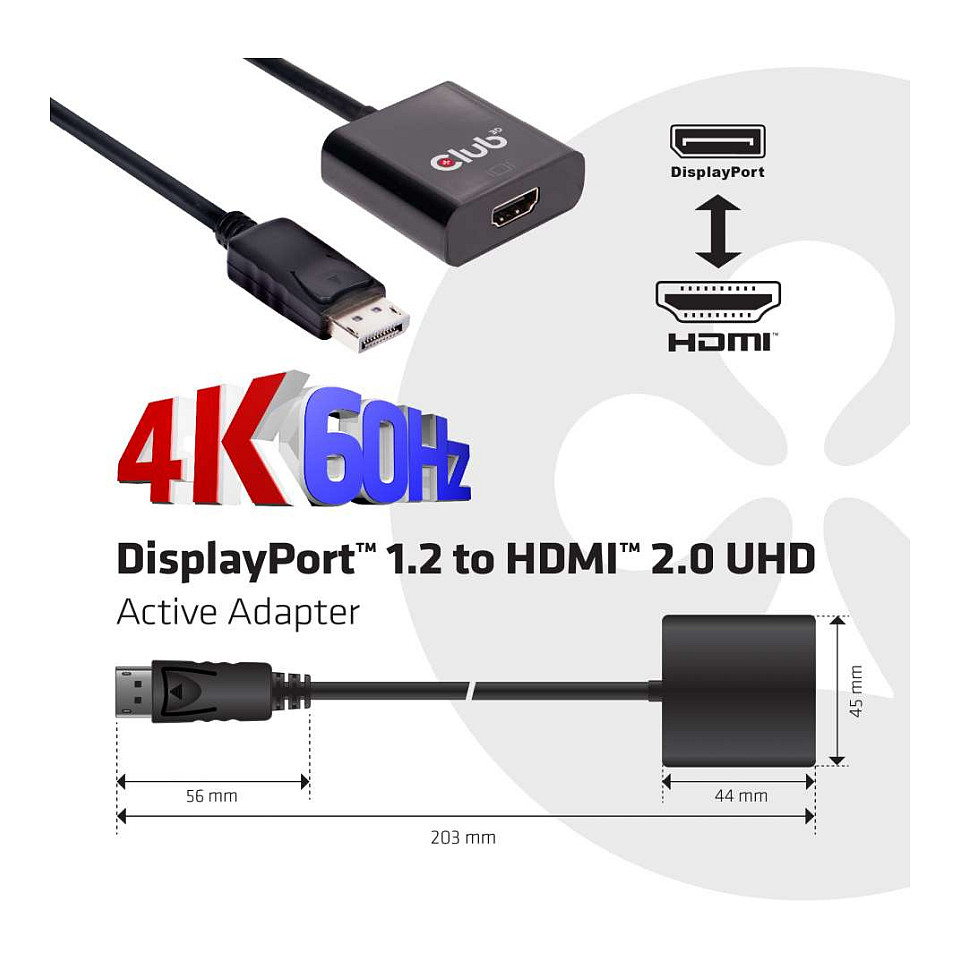 Adapter Club3D / DisplayPort Plug → HDMI 2.0-A Socket / Aktiv / 3D / 4K / 60Hz / St/Bu  - Zezë - 3