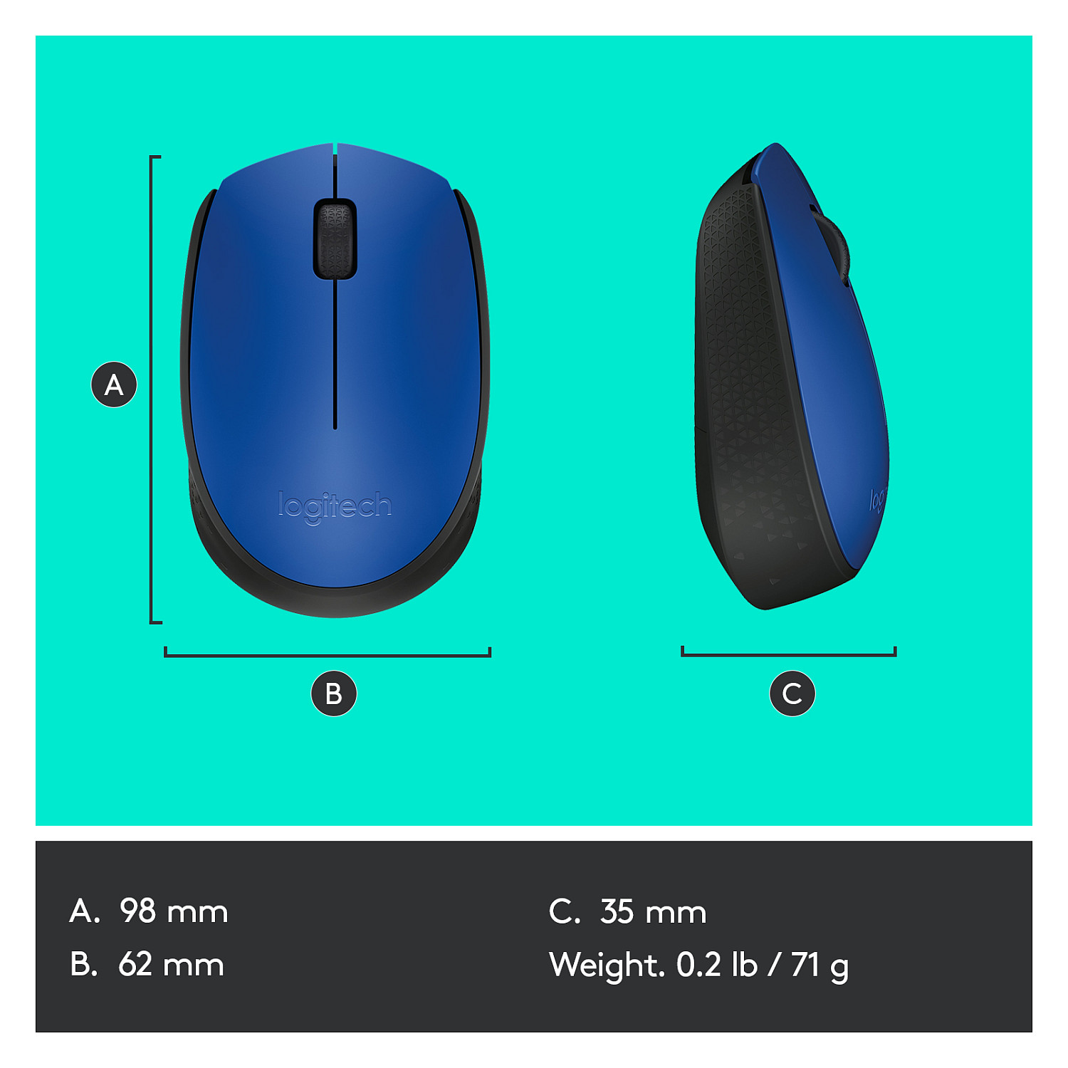Maus Logitech M171 / Pa kabllo / i kaltër - 12