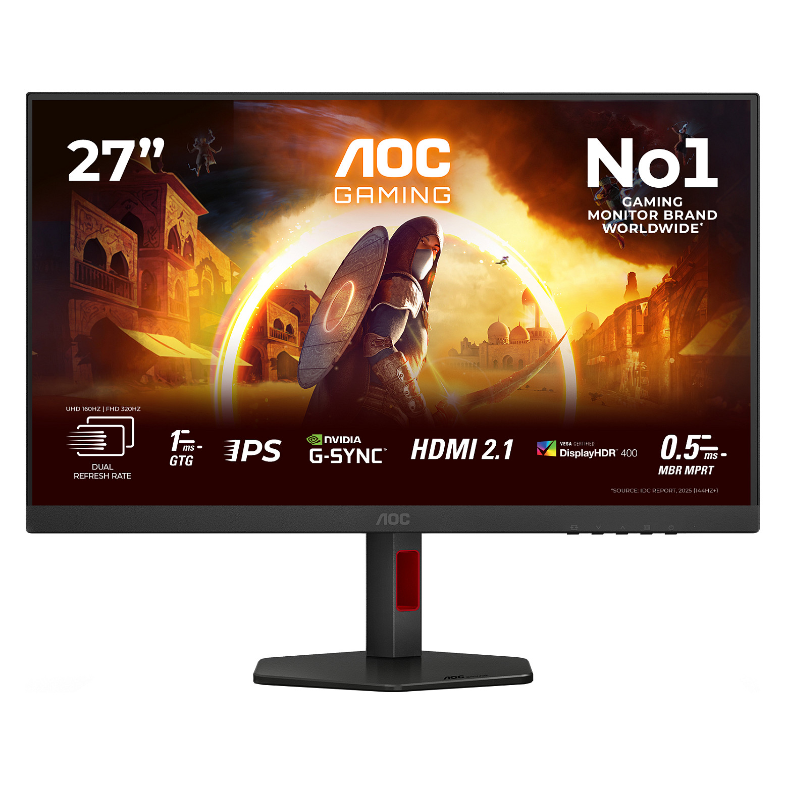 Monitor Gaming AOC U27G4R / 27"/ 4K Ultra HD Fast IPS / W-LED / 320Hz / 1ms / HDMI+DisplayPort - Zezë/Kuqe - 1