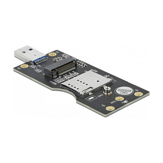 Adapter DeLOCK 63166, USB 3.0 Type-A në M.2 Key B, Slot SIM - Zezë