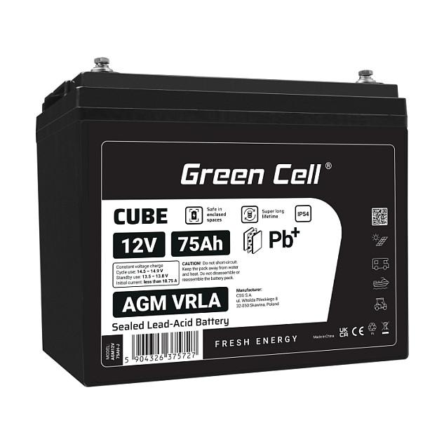 Bateri Green Cell AGM12V75AH-J, 12V, 75Ah, AGM VRLA - Zezë