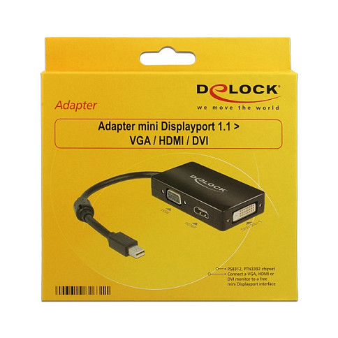 Adapter / Kabllo mini DisplayPort / DeLock DP → VGA + HDMI + DVI (24+1) / M - Zezë - 2