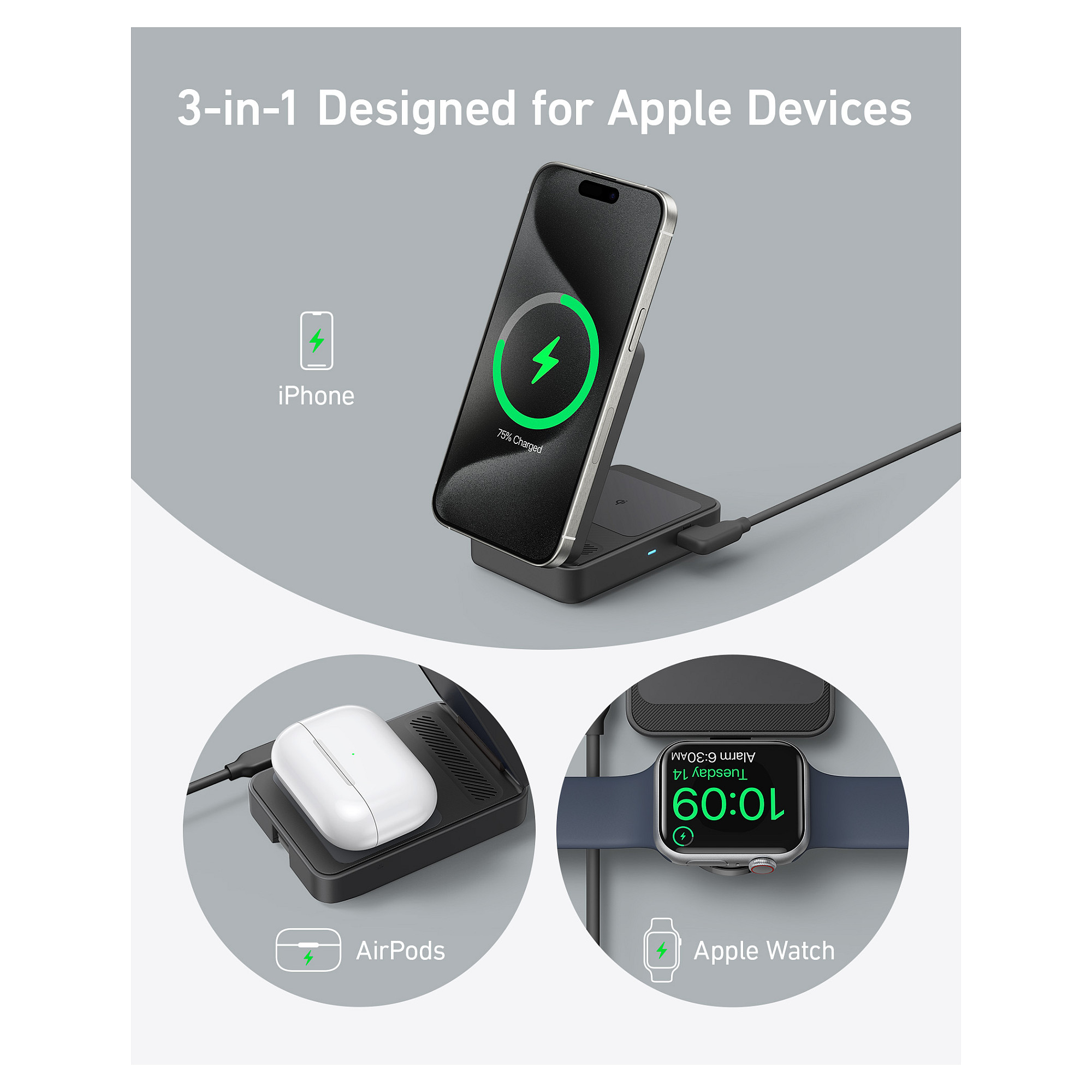 Adapter Anker / MagGo Wireless Charger / 15W / 3-in-1 / Zezë - 7
