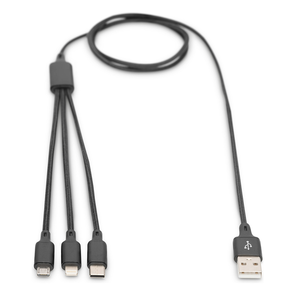 Kabllo DIGITUS LAK 3‑in‑1 USB‑A + Lightning + MicroUSB në USB‑C / 1m - Zezë - 3