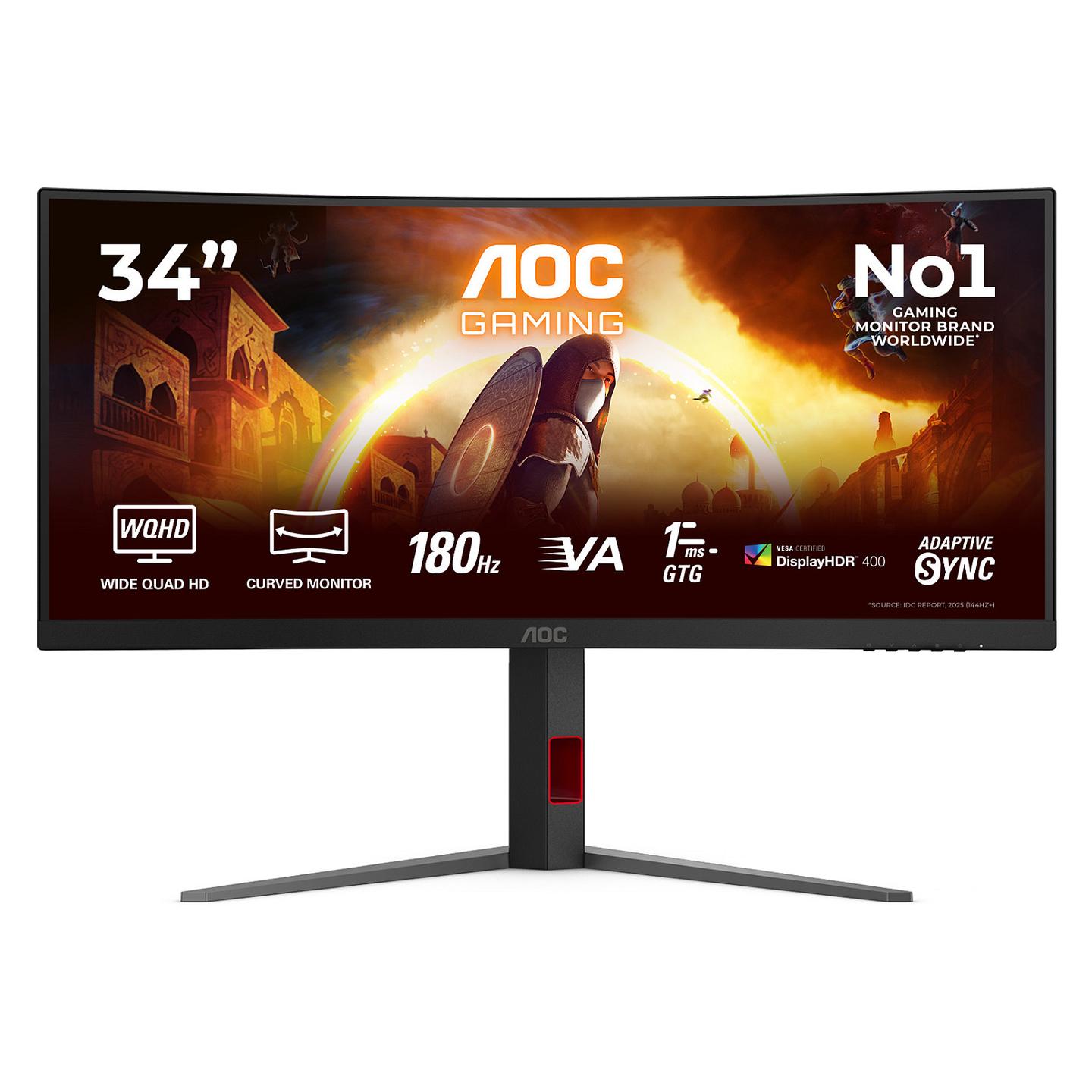 Monitor Gaming AOC CU34G4CA, 34", UWQHD Fast VA Curved, 180Hz, 1ms, HDMI+DP+USB-C+USB - Zezë