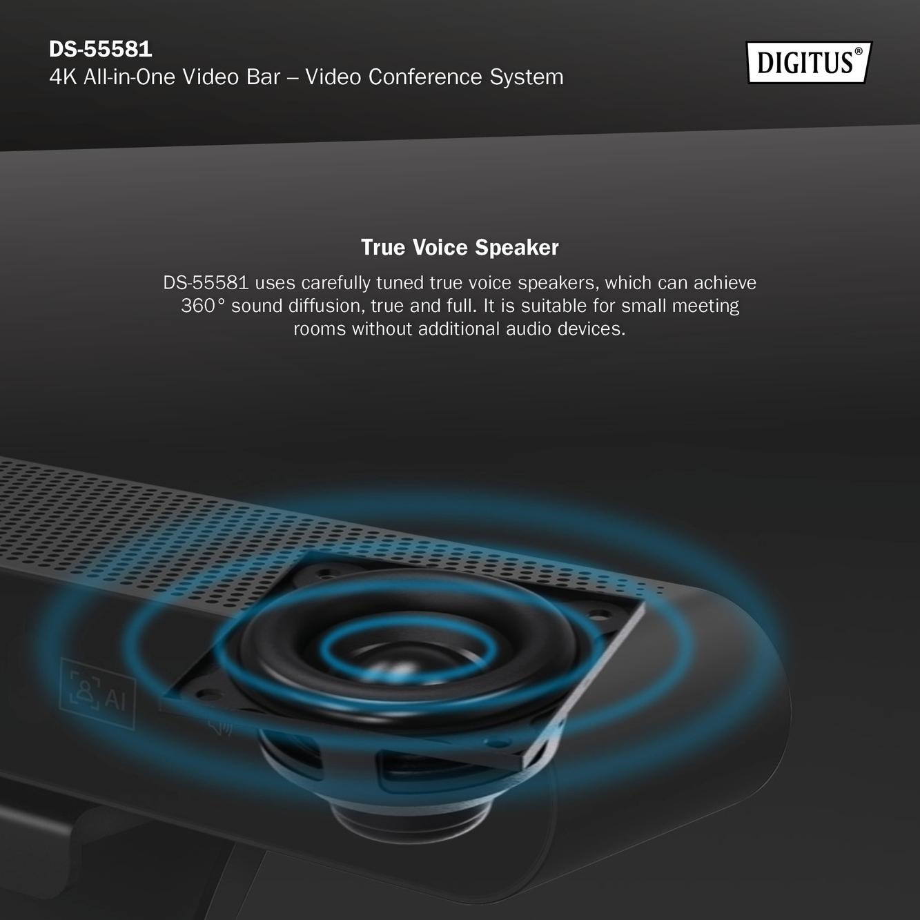 Sistem për Konferencë Digitus DS-55581 / 4K / 8 MP / 2 Mikrofonë / 2W Speaker / USB-C - Zezë - 3