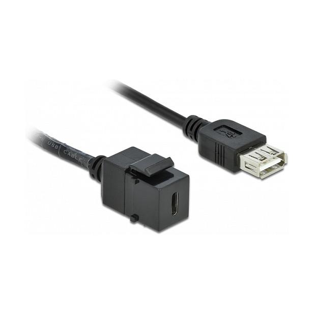 Adapter DeLOCK 86384, Keystone, USB 2.0 Type-C femër në Type-A femër, 480 Mbps, 25 cm - Zezë - 2
