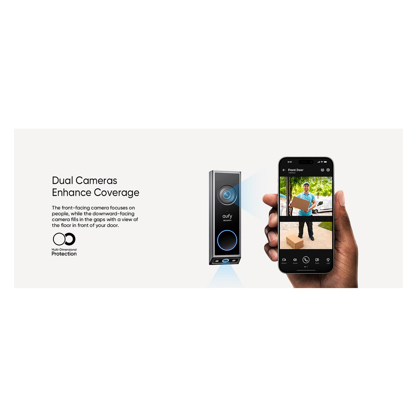 Kamerë Zile për Derë eufy E340, 2K, Dual Camera, 160°, Color Night Vision, Audio 2-Kahëshe, AI, Bateri, Wi-Fi 2.4GHz, 8GB eMMC, IP65, Chime - Zezë - 16