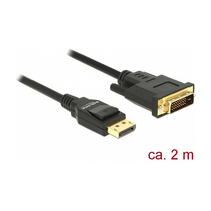 Kabllo DisplayPort DELOCK 1.2 / St–St / DVI 24+1 / Passive / 2m - Zezë - 2