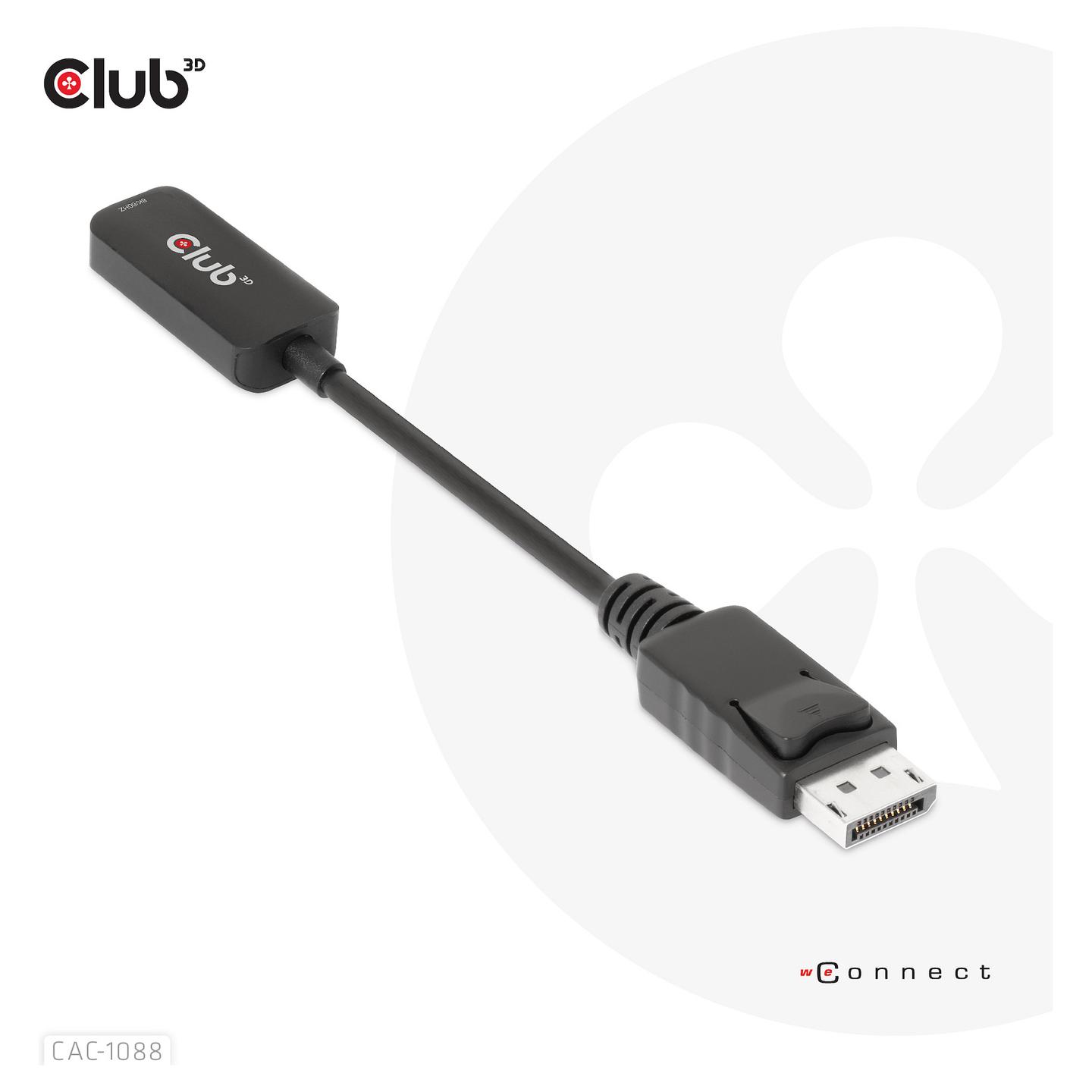 Kabllo DisplayPort Club 3D CAC-1088 / DisplayPort 1.4 në HDMI 2.1 / 0.21m / 8K 60Hz / 4K 120Hz / HDR - Zezë - 3