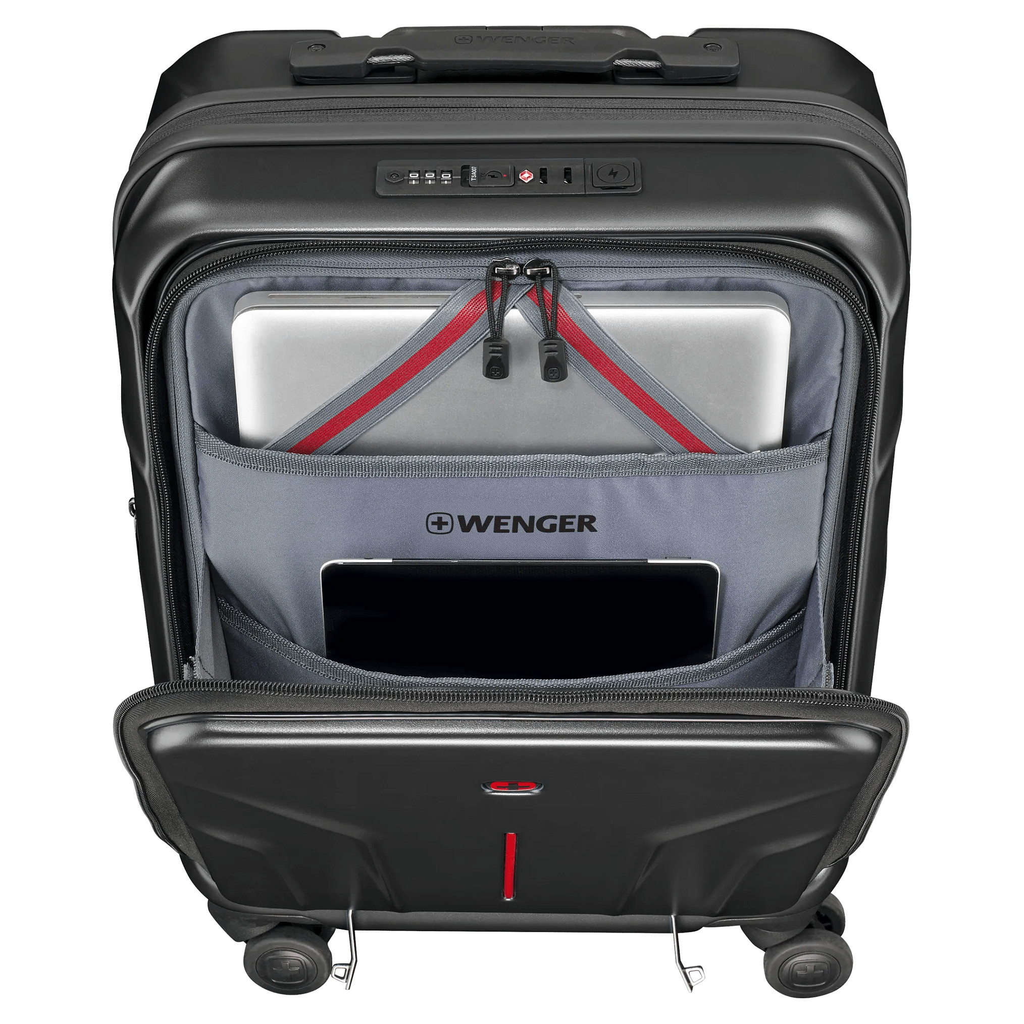 Çantë Kabine Wenger Amplix Carry-On / Hard Shell / Polycarbonate / 36 L / 45 L Expandable / 16" Laptop + 12" Tablet / 4 Spinner Wheels / Travel Sentry / USB-A + USB-C - Zezë - 8