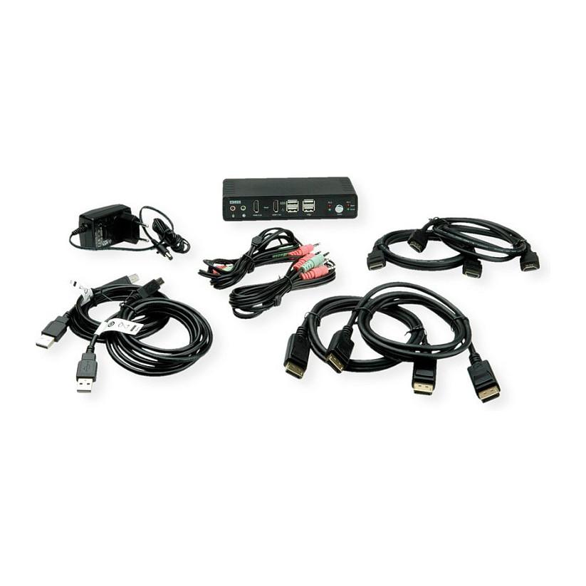 KVM Switch ROLINE 14.01.3047, 2 Kompjuterë, Dual Monitor HDMI 4K 60Hz, DisplayPort 1.2, HDMI 2.0, Hub USB 2.0 me 2 Porta  - Zezë - 3