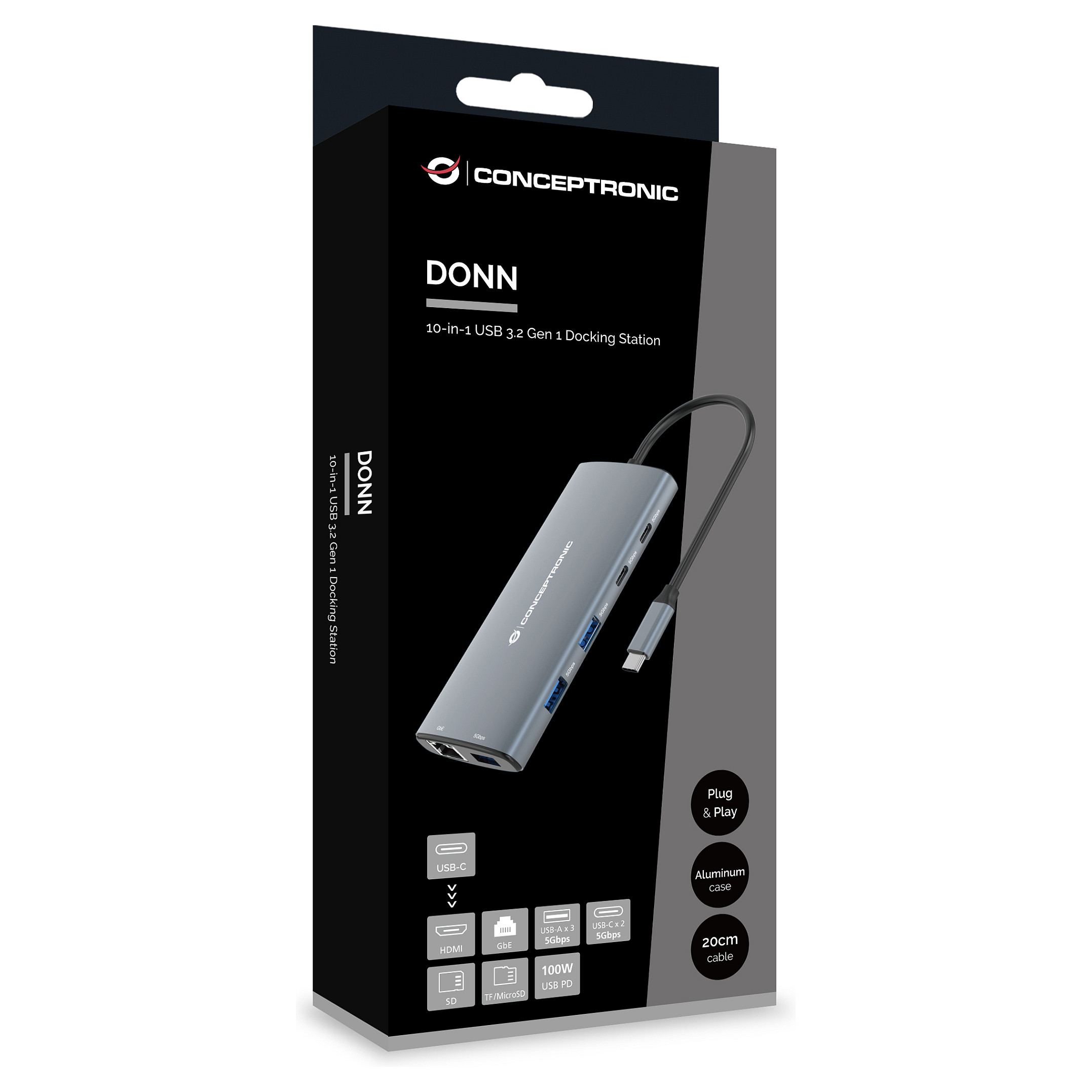 Hub Udhëtimi CONCEPTRONIC 10-në-1 USB-C në HDMI/2xUSB-C/3xUSB-A - Hiri - 7