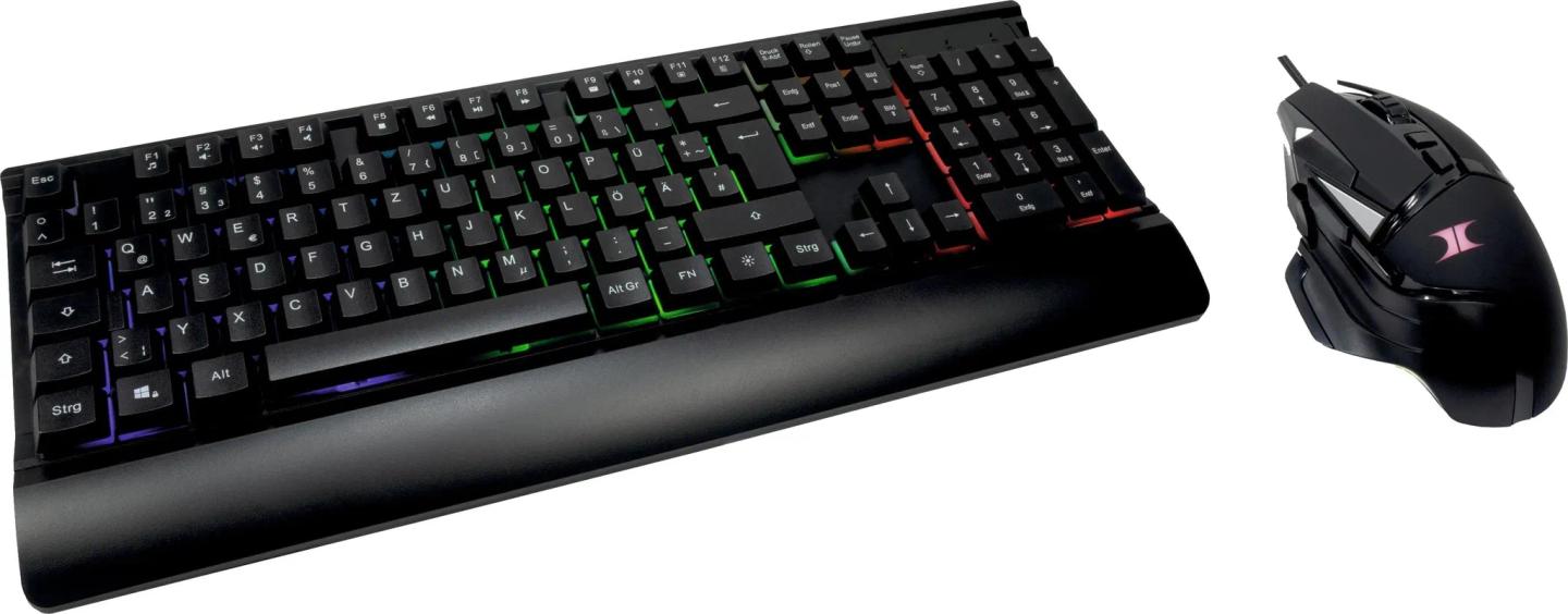 Combo (Tastierë & Maus) Gaming Inter-Tech KC-3000, QWERTZ Gjerman, Anti-Ghosting, 12.800 DPI, USB, RGB - Zezë