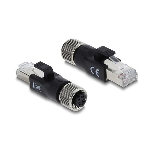 Adapter për Rrjet DeLOCK 90832, M12 D-Koduar 4-Pin Femër në RJ-45 Mashkull, Cat.5e, IP67 – Zezë - 1