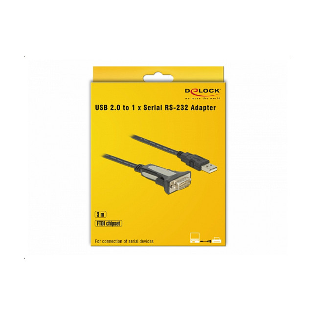 Adapter USB DELOCK USB 2.0 Type‑A to Serial RS‑232 DB9 3m - 2