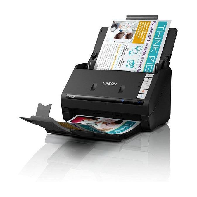 Skaner Epson WorkForce ES-550W / A4 / CIS / 600 × 600 DPI / Duplex / 45 ppm / ADF 100 Fletë / Wi-Fi / USB 3.2 - Zezë